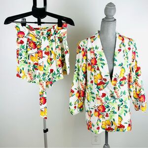 New Lauren Conrad Fruit Print Blazer/Shorts SZ M 2-Piece Outfit Vacation Resort